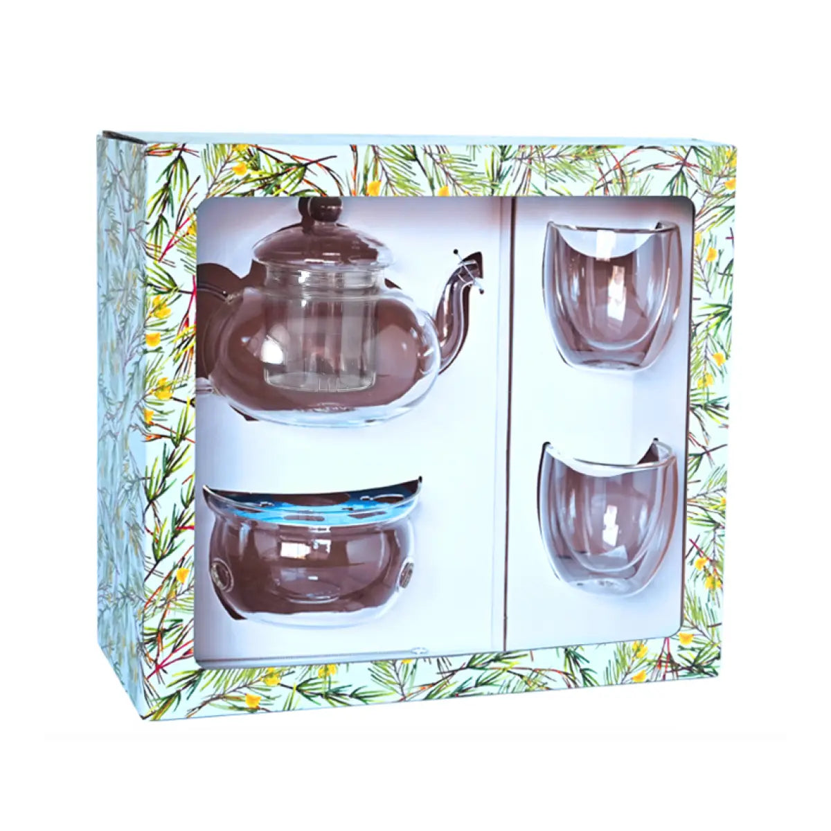Carmien Tea Gift Set with Teapot, Burner and 2 Double Wall Cups