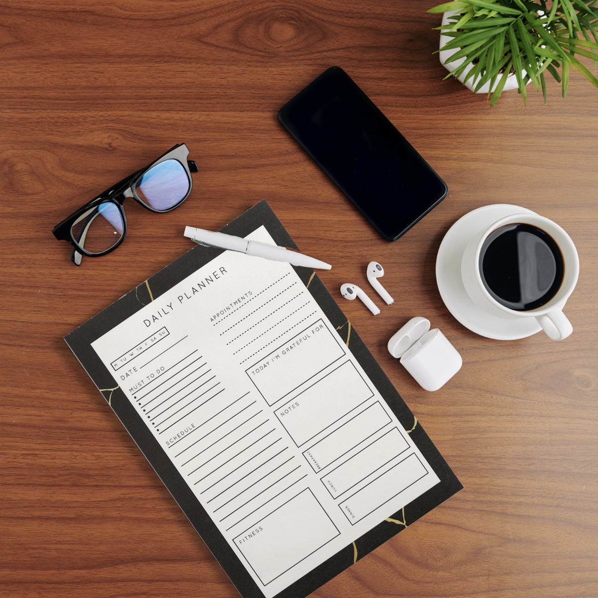 A5 Daily Planner Desk Pad - 80 Pages - Marble