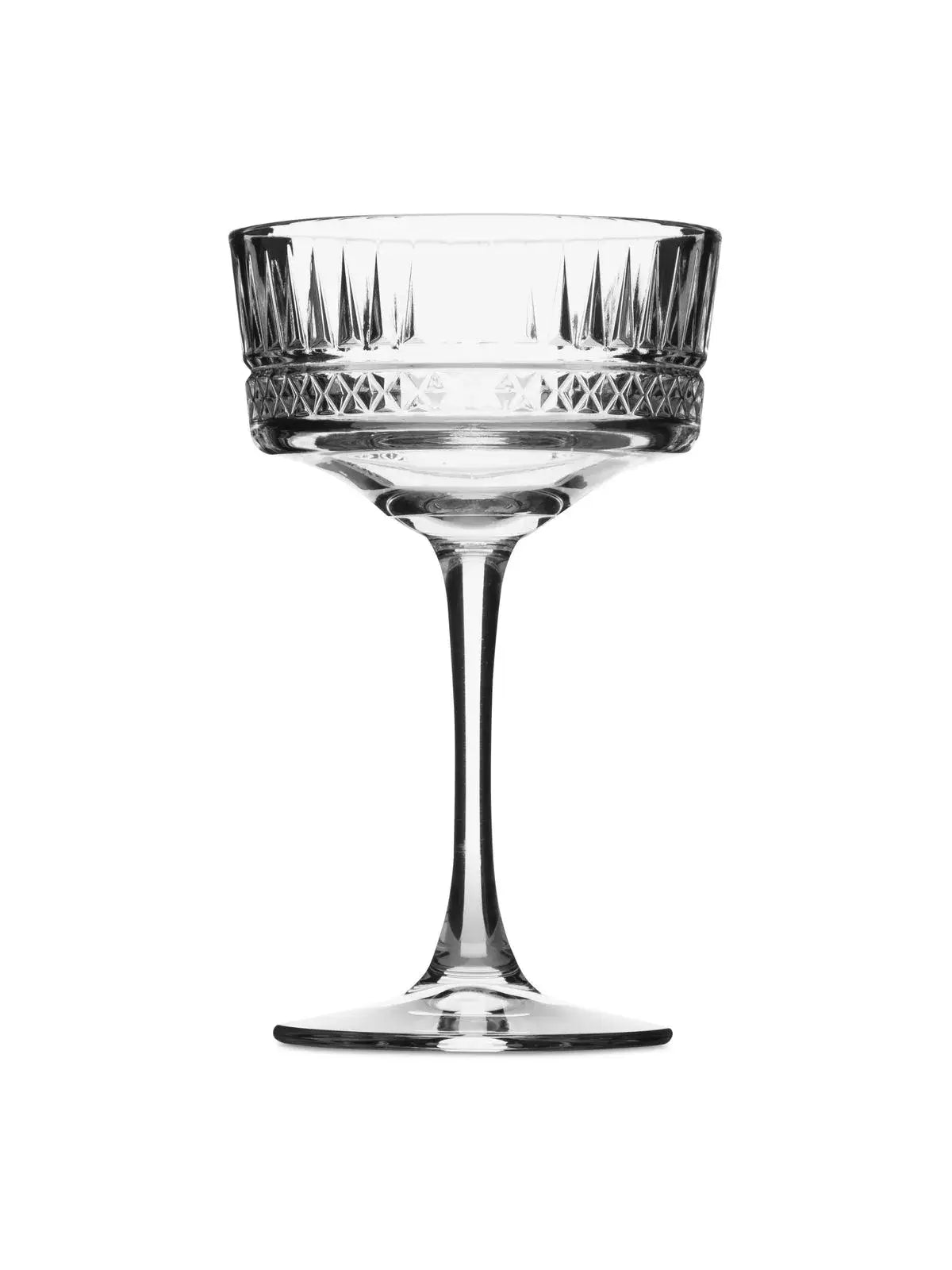 Elysia Coupe Champagne Glass showcasing elegant ridges and crystal clear design, perfect for luxury cocktails.