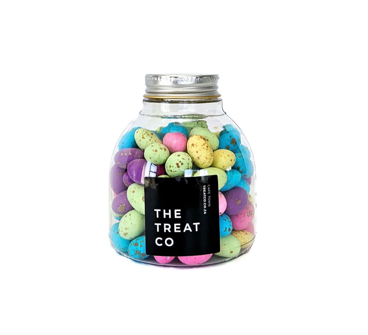 Bird’s Eggs in a jar from The Treat Co, colorful candy-coated treats with a chocolate and jelly center.