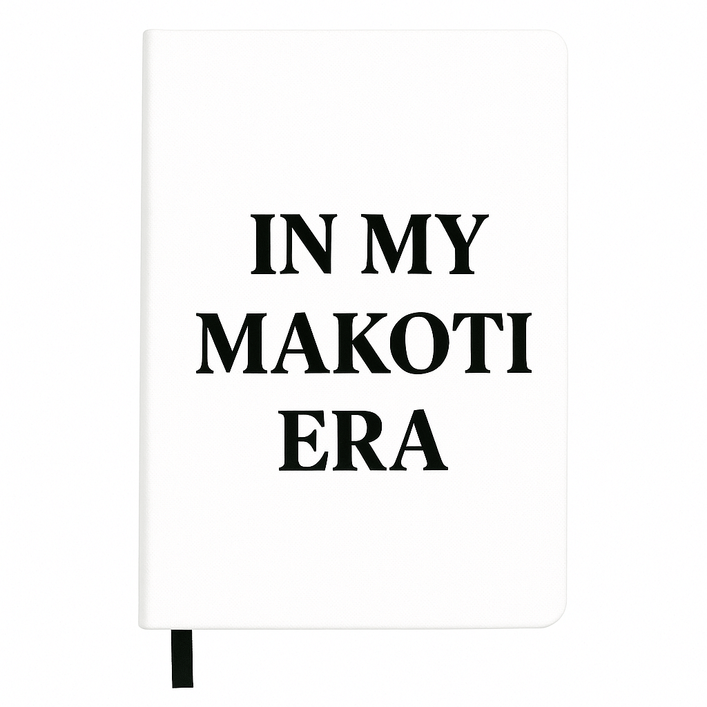 White notebook titled 'IN MY MAKOTI ERA' for wedding planning and journaling.