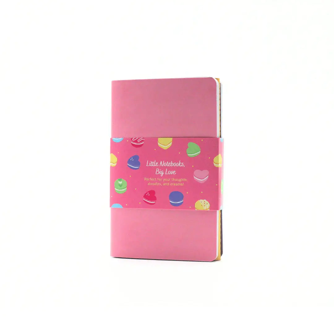 Love and macarons A6 notebooks with pastel macaron design on the cover, perfect for organizing thoughts and ideas.