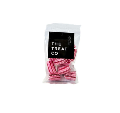 Bag of Raspberry Bonbons featuring bold flavors and deep pink stripes from The Treat Co.