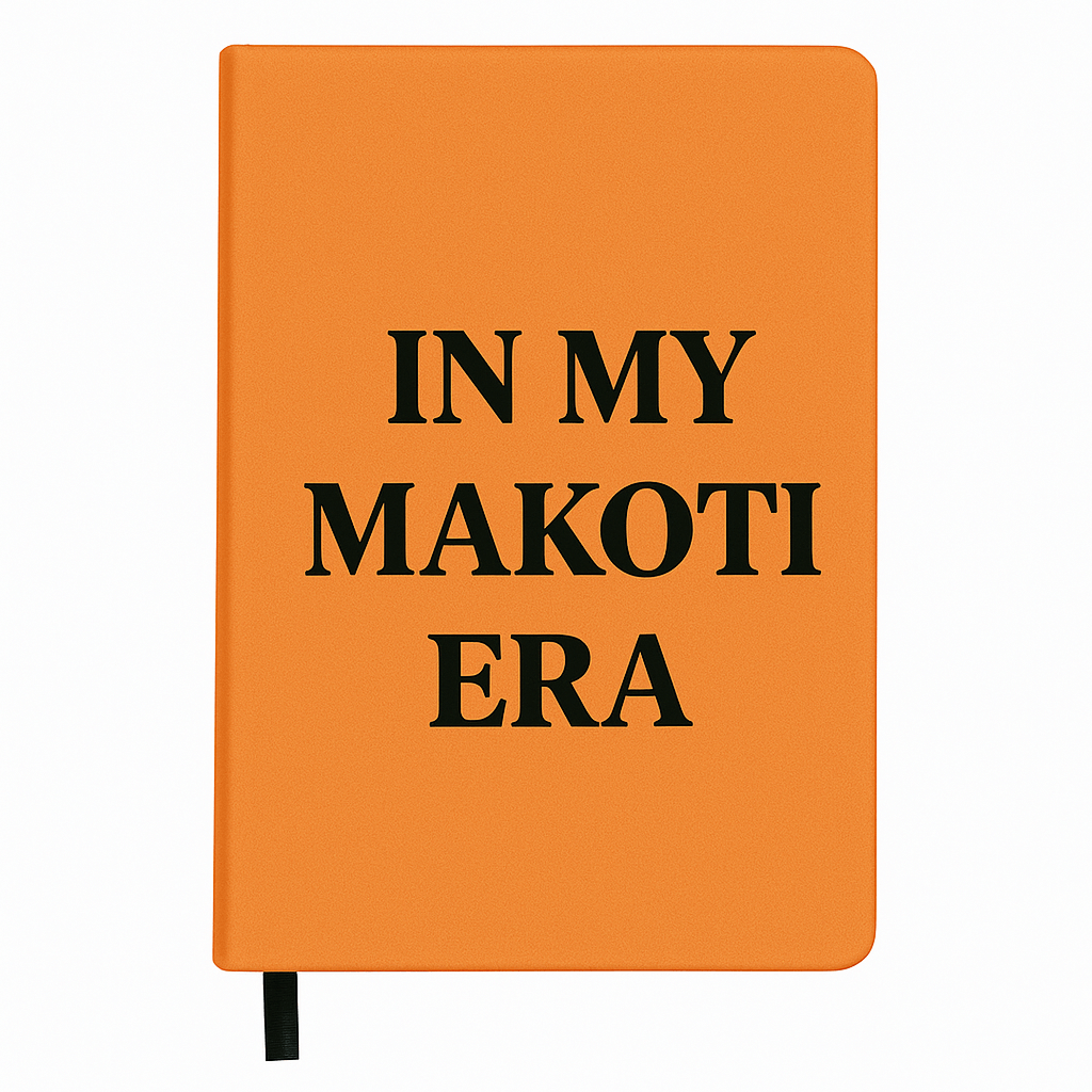 In My Makoti Era journaling notebook in orange cover for wedding planning and creativity.