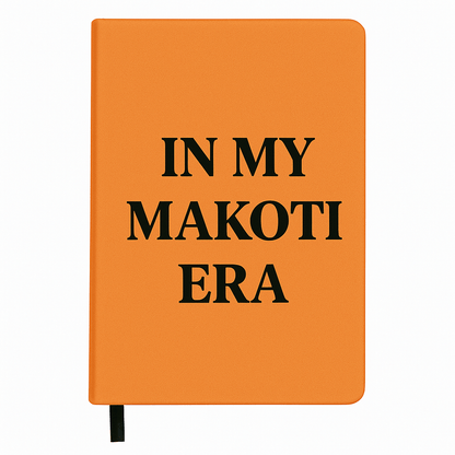 In My Makoti Era journaling notebook in orange cover for wedding planning and creativity.