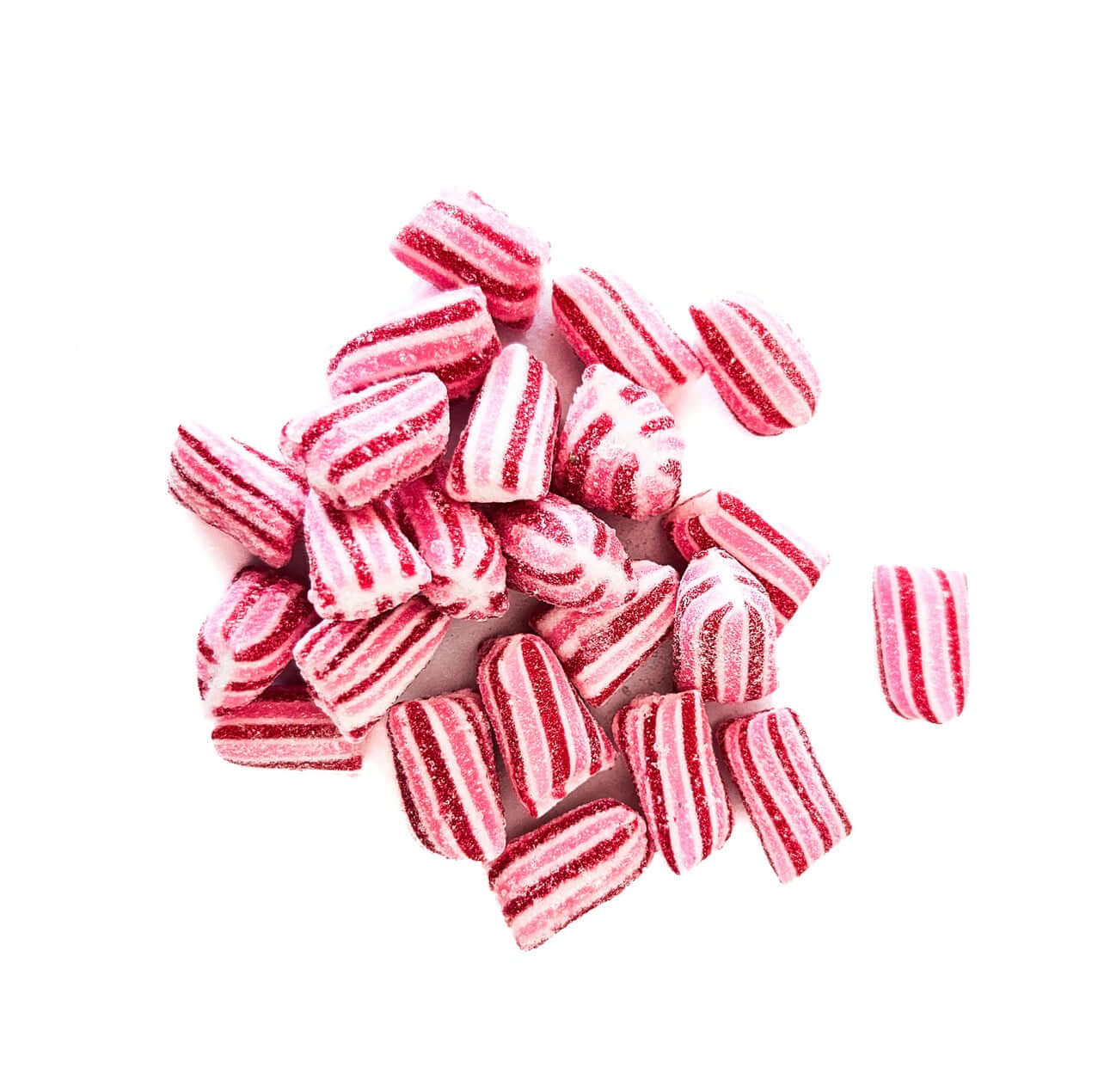 Raspberry Bonbons with bold pink stripes, showcasing a sweet and tart raspberry flavor.