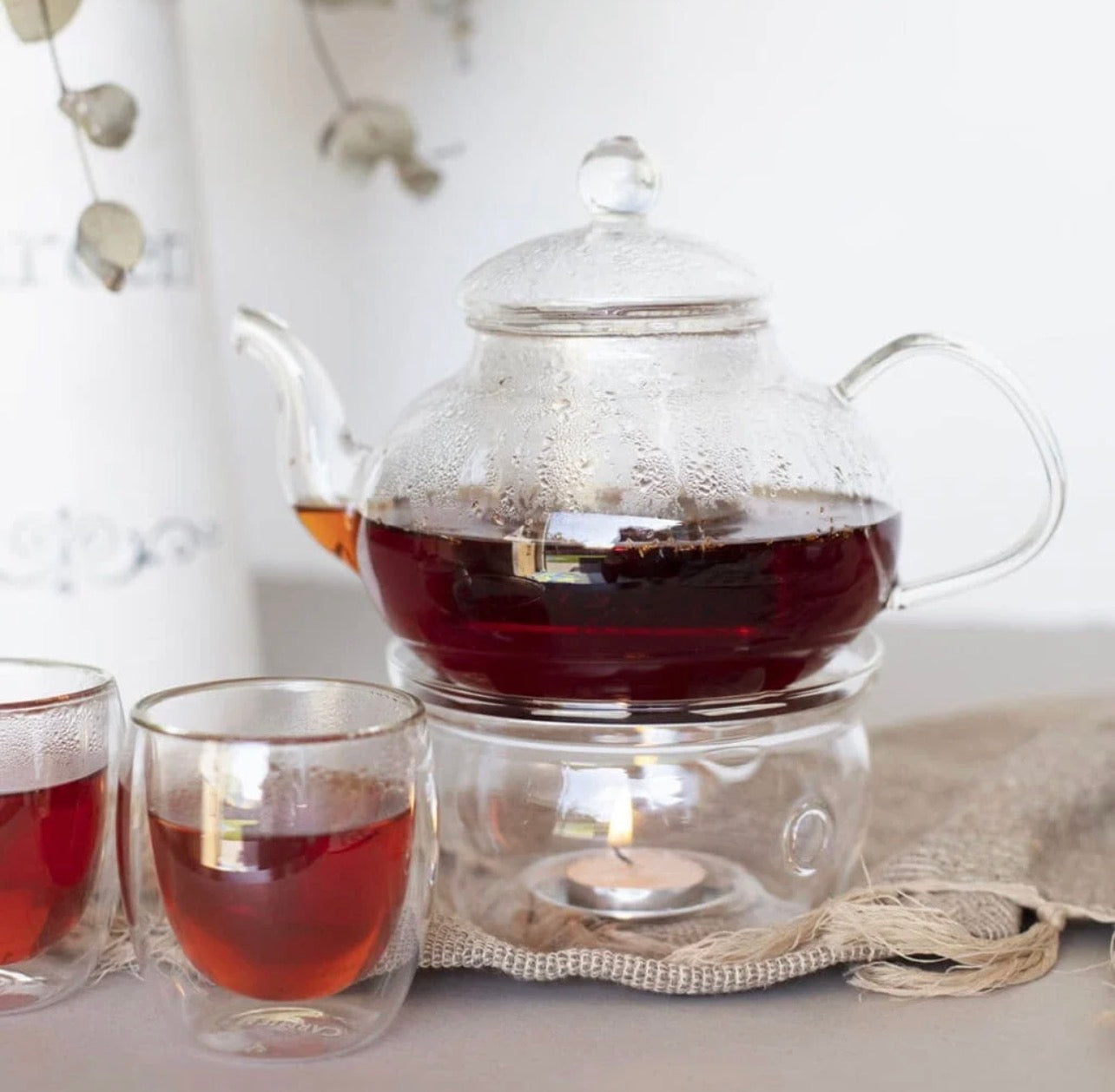 Carmien Tea Gift Set with Teapot, Burner and 2 Double Wall Cups