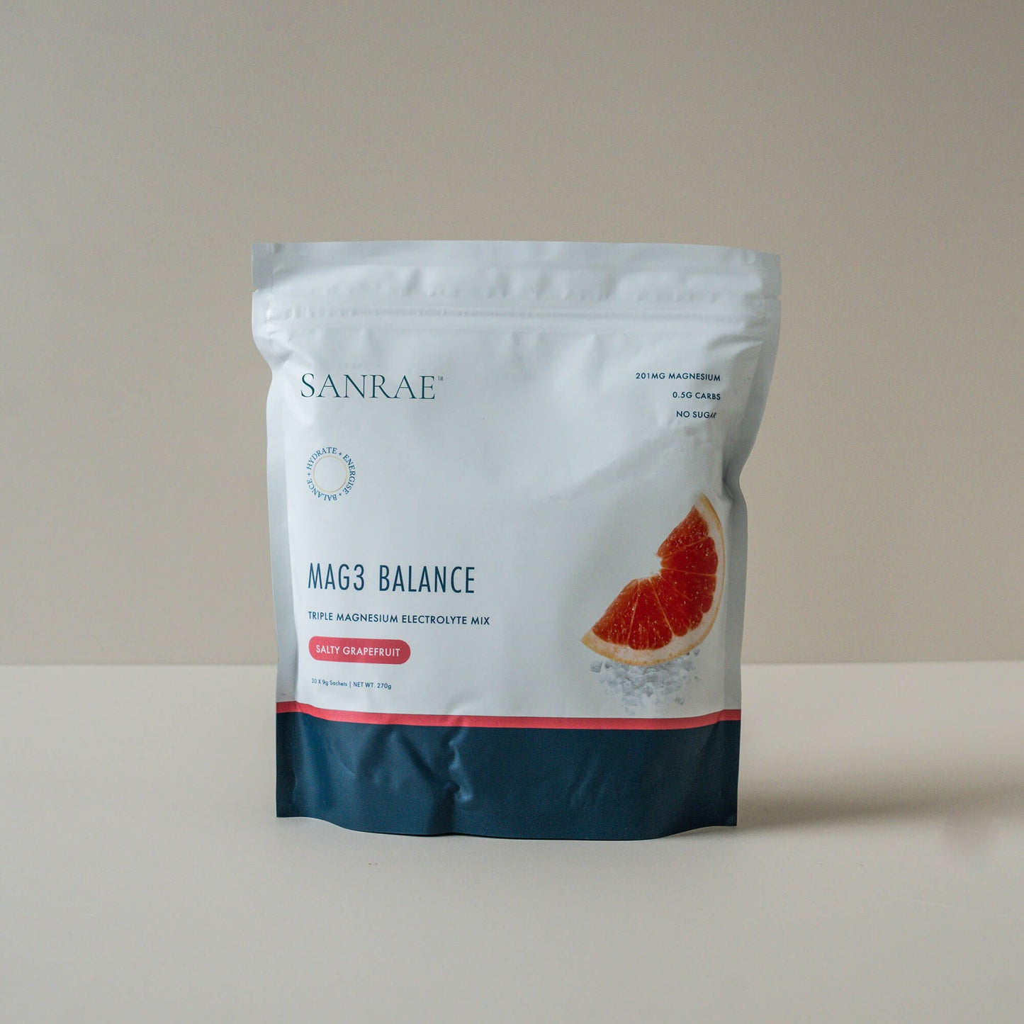 SANRAE Mag3 Balance Triple Magnesium Electrolyte Mix | Salty Grapefruit (30 x 9g sachets)