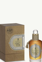 The Legacy Of Petra by PENHALIGON’S fragrance bottle and box showcasing its rugged charm.