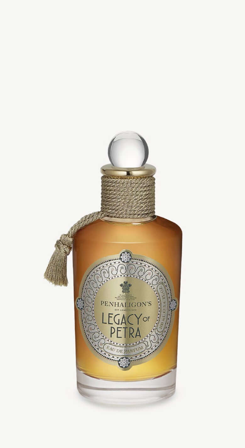 Perfume bottle of The Legacy Of Petra by PENHALIGON’S showcasing its elegant design and branding.
