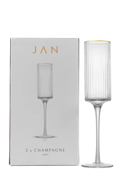 Opulent Champagne Glasses with Gold Rim, Set of 2 - JAN