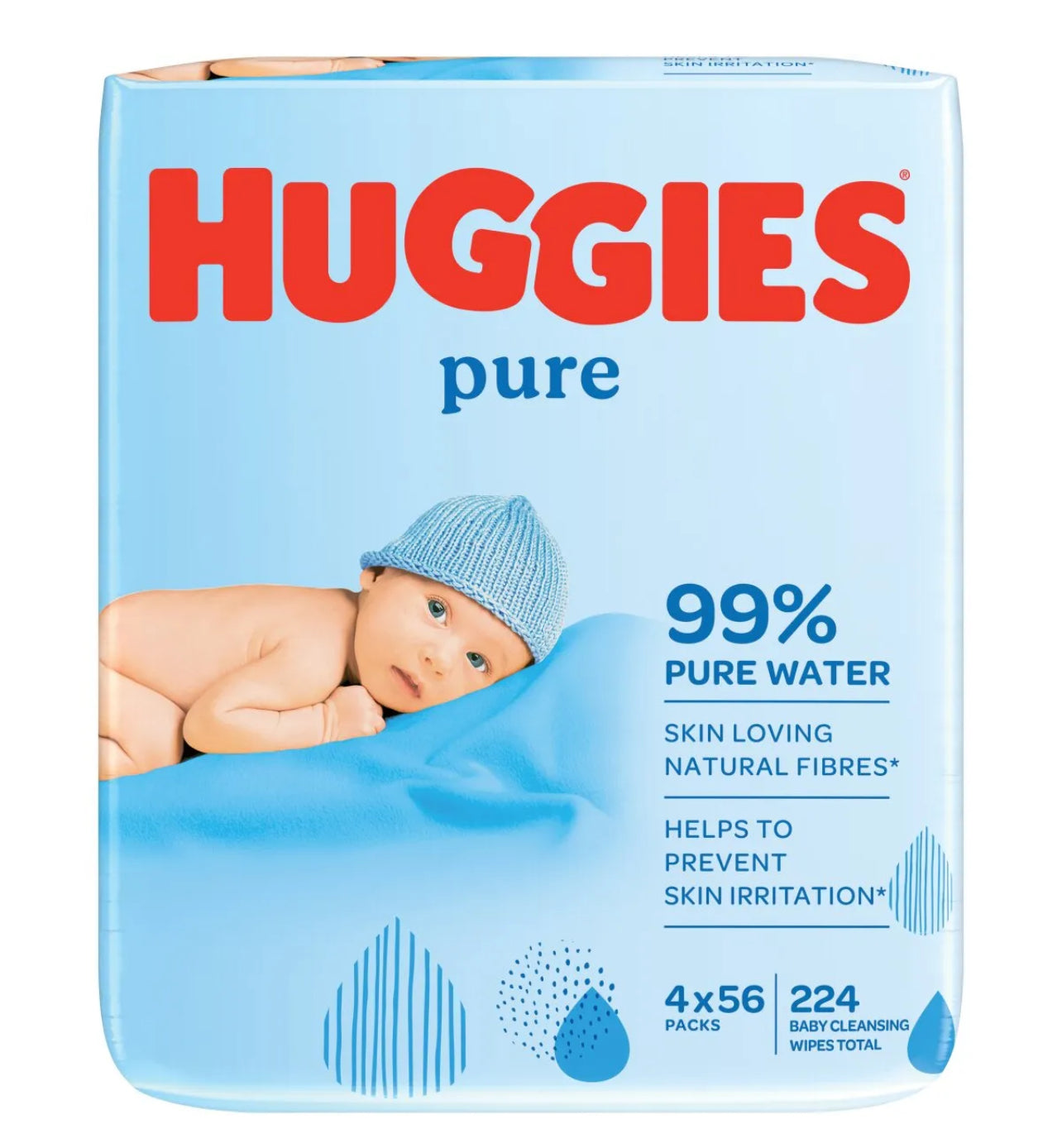 Huggies Baby Wipes (4x56's) Pure
